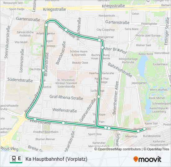 Поезд E: карта маршрута