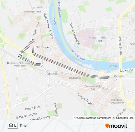 Автобус E: карта маршрута