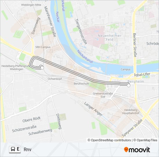 Автобус E: карта маршрута