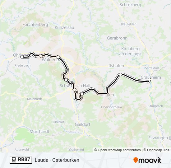 Поезд RB87: карта маршрута