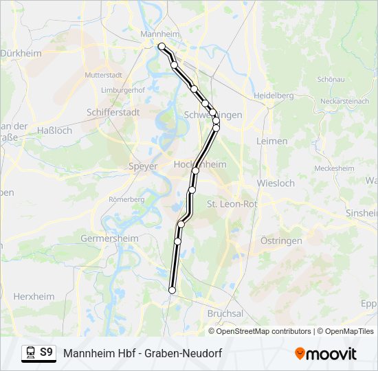 Поезд S9: карта маршрута