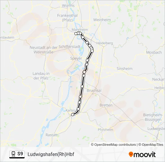 Поезд S9: карта маршрута