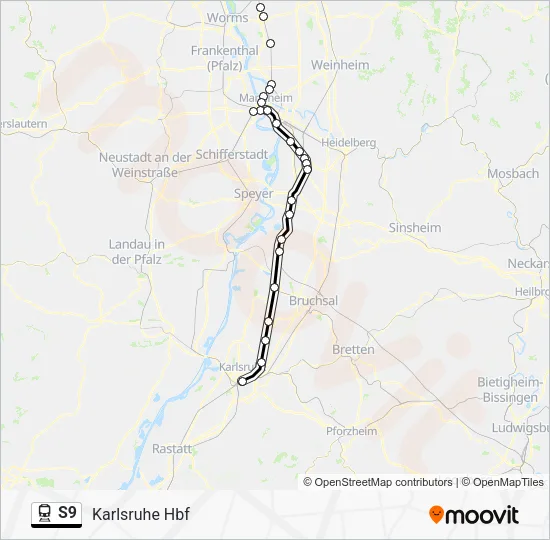 Поезд S9: карта маршрута