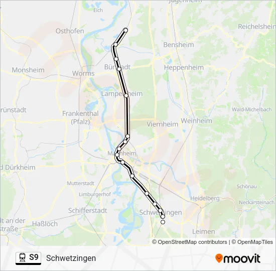 Поезд S9: карта маршрута
