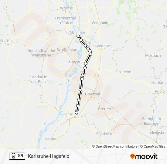 Поезд S9: карта маршрута