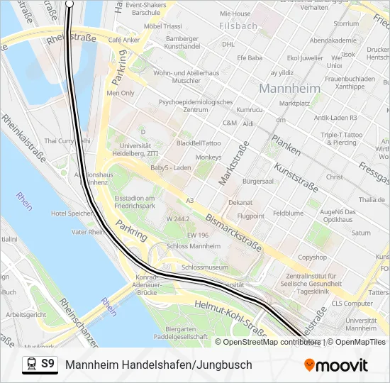 Поезд S9: карта маршрута