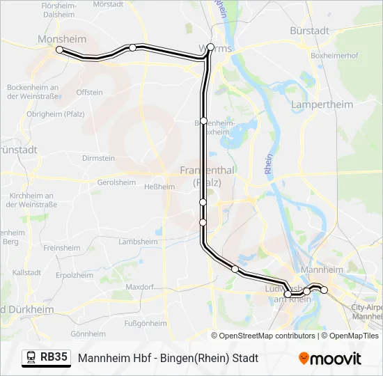 Поезд RB35: карта маршрута
