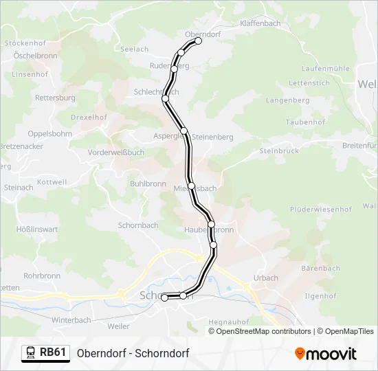 Поезд RB61: карта маршрута
