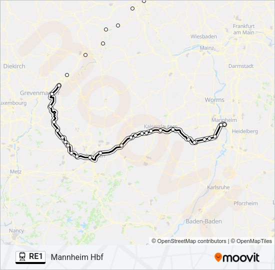 Поезд RE1: карта маршрута