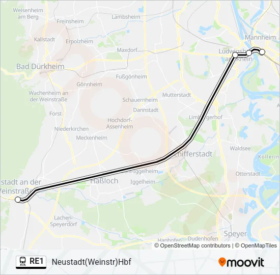 Поезд RE1: карта маршрута