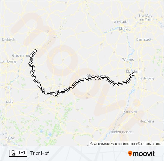 Поезд RE1: карта маршрута