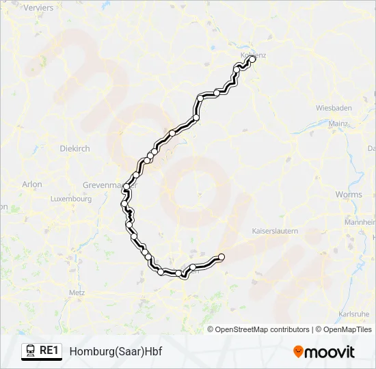 RE1 Train Line Map