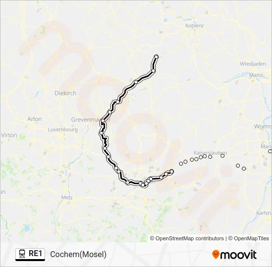 Поезд RE1: карта маршрута
