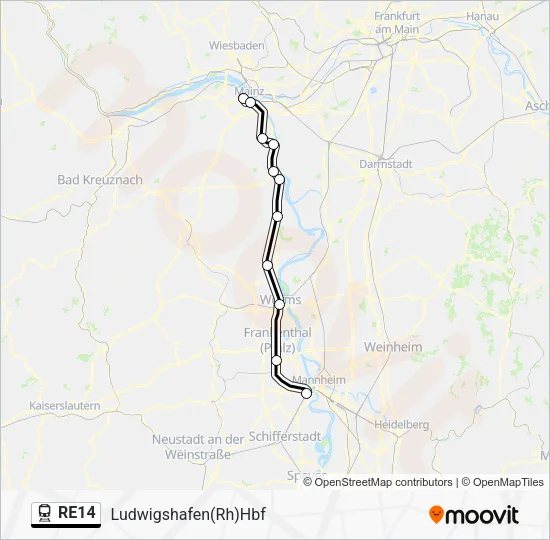 Поезд RE14: карта маршрута