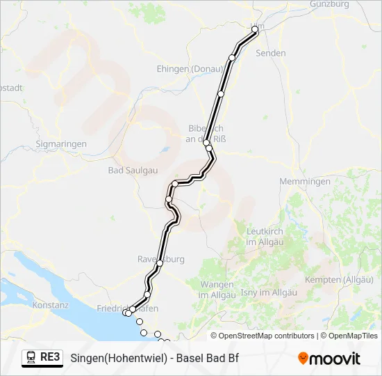 Поезд RE3: карта маршрута