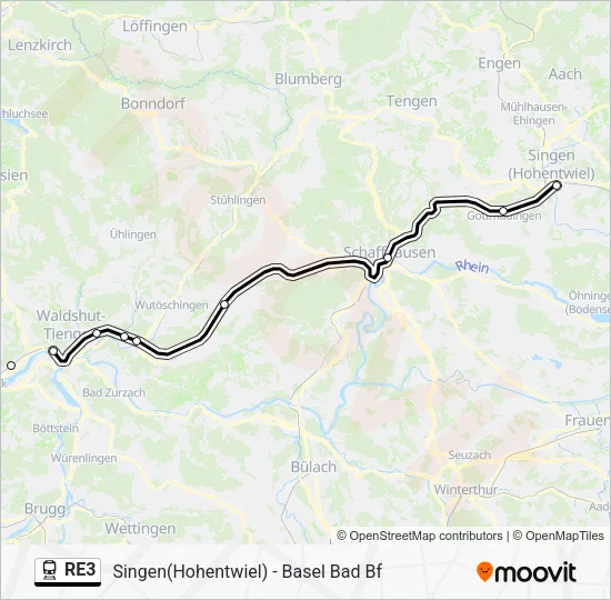 Поезд RE3: карта маршрута