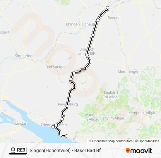 Поезд RE3: карта маршрута