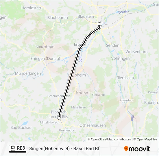 Поезд RE3: карта маршрута