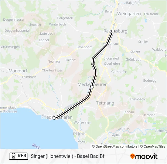 Поезд RE3: карта маршрута