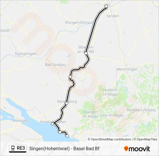 Поезд RE3: карта маршрута