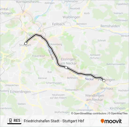 Поезд RE5: карта маршрута
