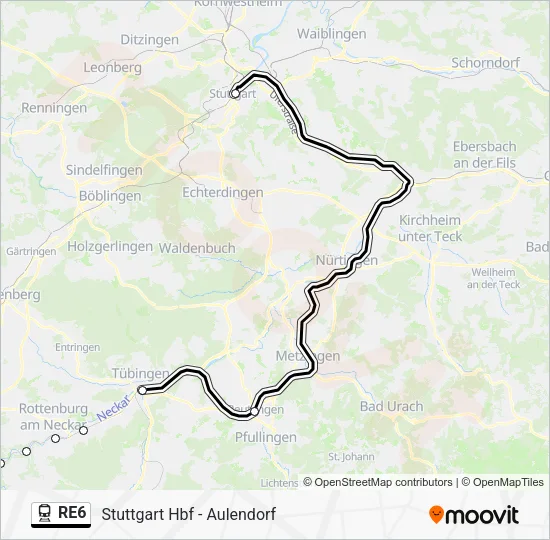 Поезд RE6: карта маршрута