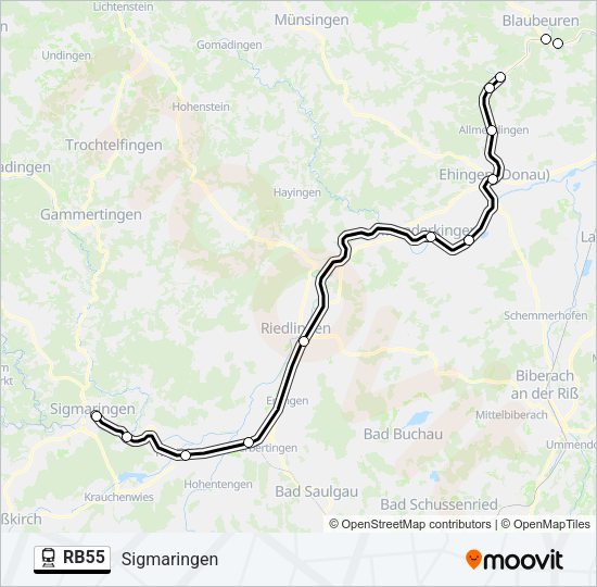 Поезд RB55: карта маршрута
