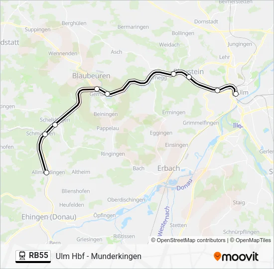 Поезд RB55: карта маршрута