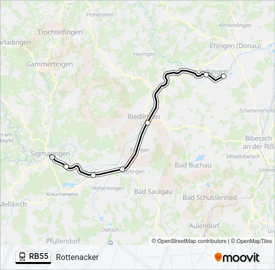 Поезд RB55: карта маршрута