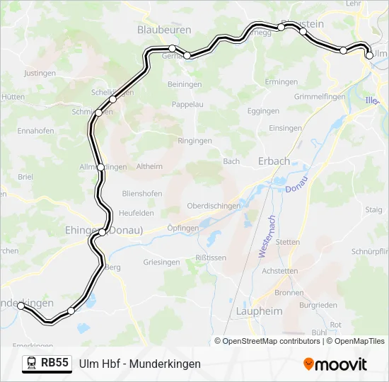 Поезд RB55: карта маршрута