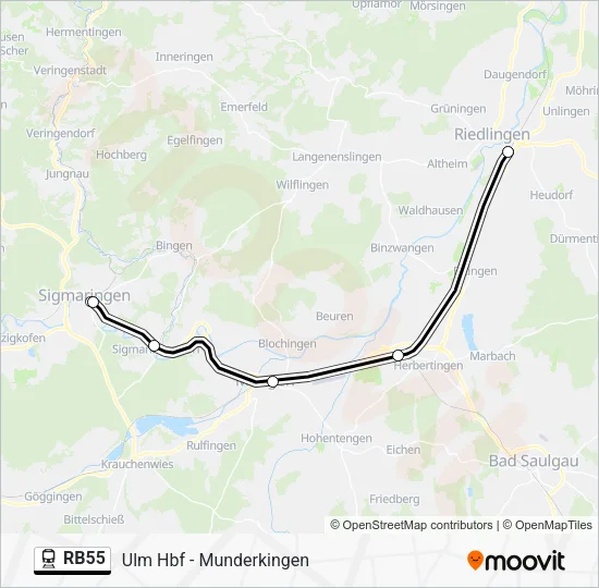Поезд RB55: карта маршрута