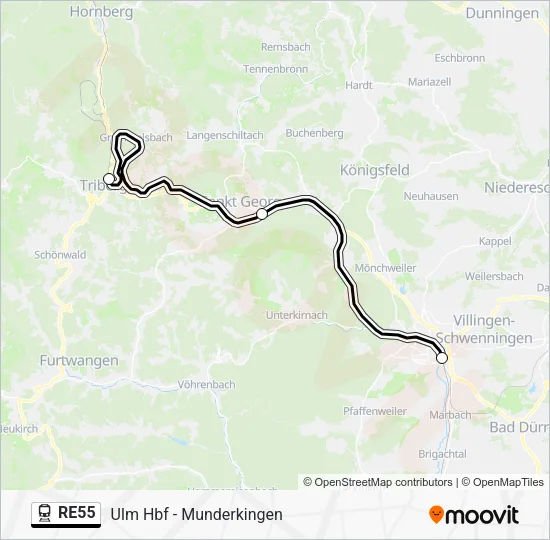 Поезд RE55: карта маршрута