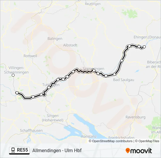 Поезд RE55: карта маршрута