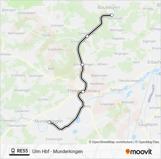 Поезд RE55: карта маршрута