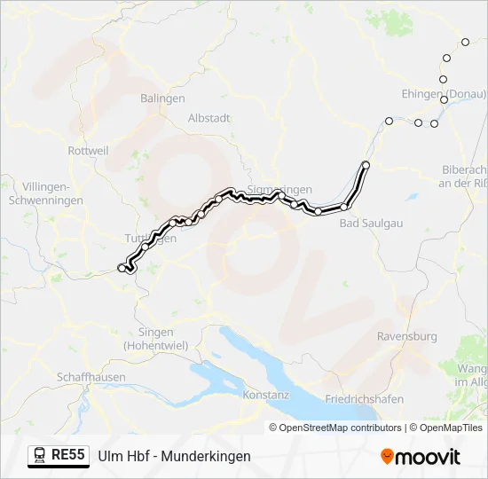 Поезд RE55: карта маршрута
