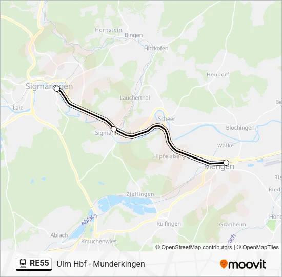 Поезд RE55: карта маршрута