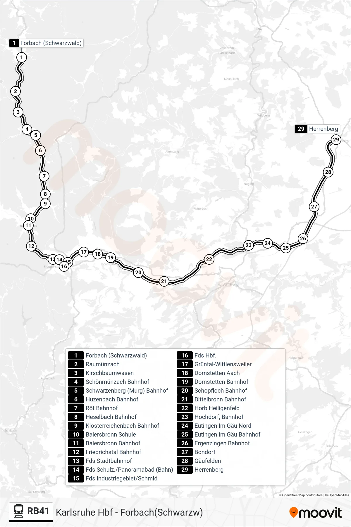 Linie RB41 (Bahn) Richtung Herrenberg: Route und Haltestellen auf der Karte