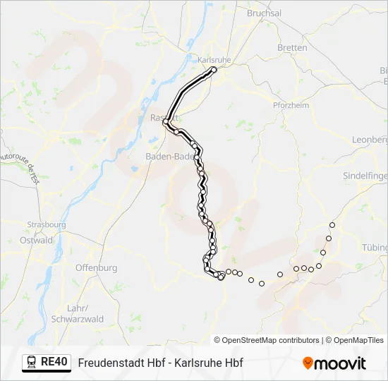 Поезд RE40: карта маршрута