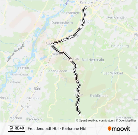 Поезд RE40: карта маршрута