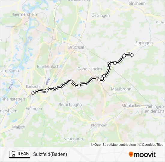 Поезд RE45: карта маршрута