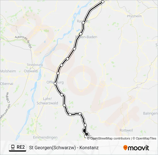 Поезд RE2: карта маршрута
