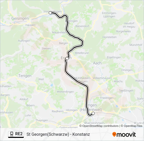 Поезд RE2: карта маршрута