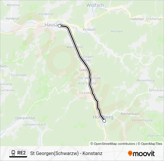 Поезд RE2: карта маршрута