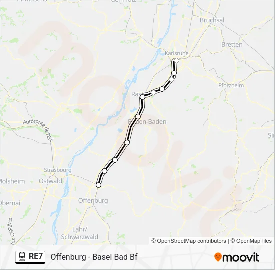 Поезд RE7: карта маршрута