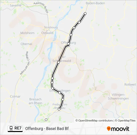 Поезд RE7: карта маршрута
