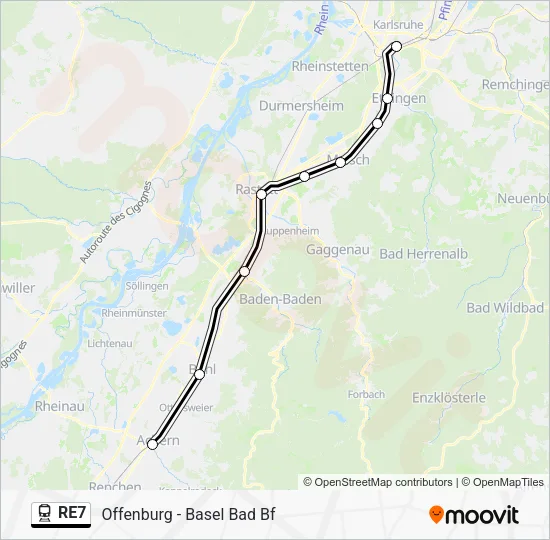 Поезд RE7: карта маршрута