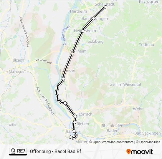 Поезд RE7: карта маршрута