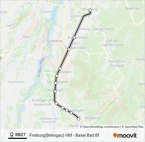 Поезд RB27: карта маршрута