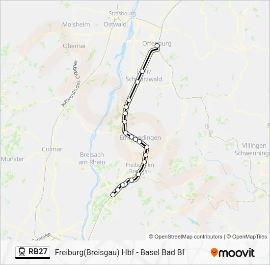 Поезд RB27: карта маршрута