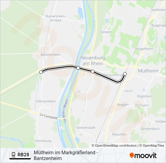 Поезд RB28: карта маршрута